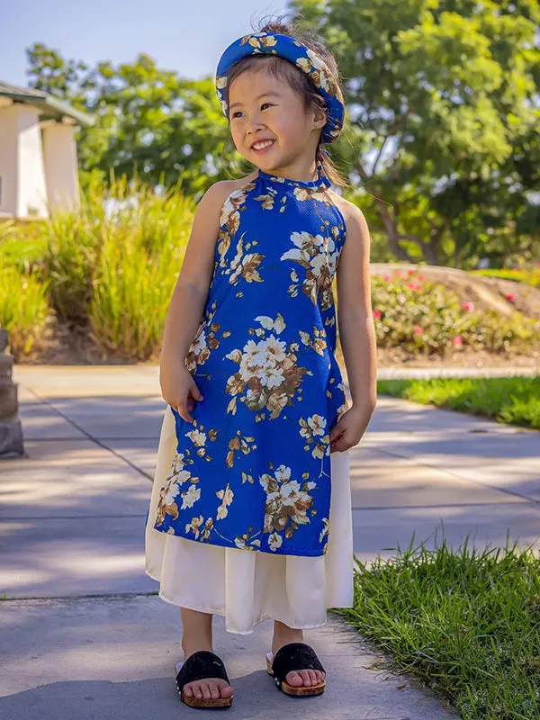 Kids Ao Dai Girl Blue Ao Dai Set With Headband