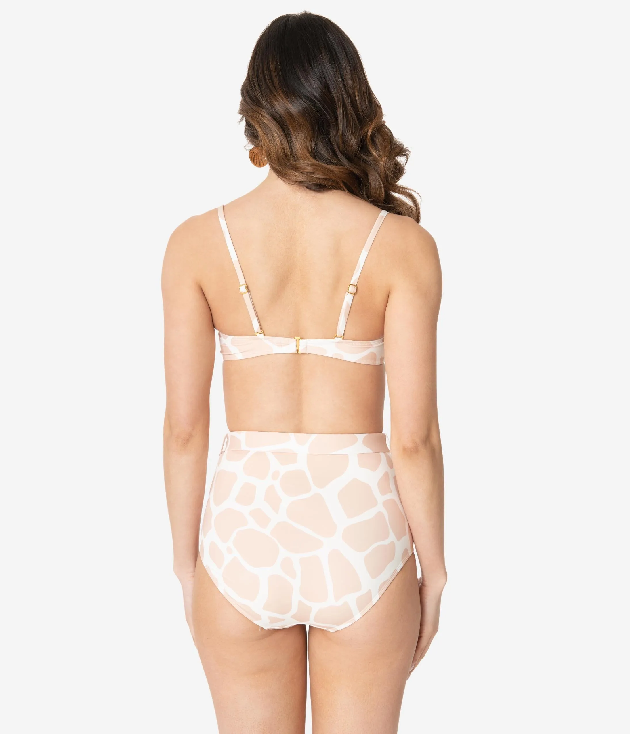 Kingdom & State Beige & White Giraffe Print Swim Bottoms