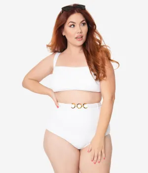 Kingdom & State Plus Size 1970s White Texture Belted Swim Bottoms