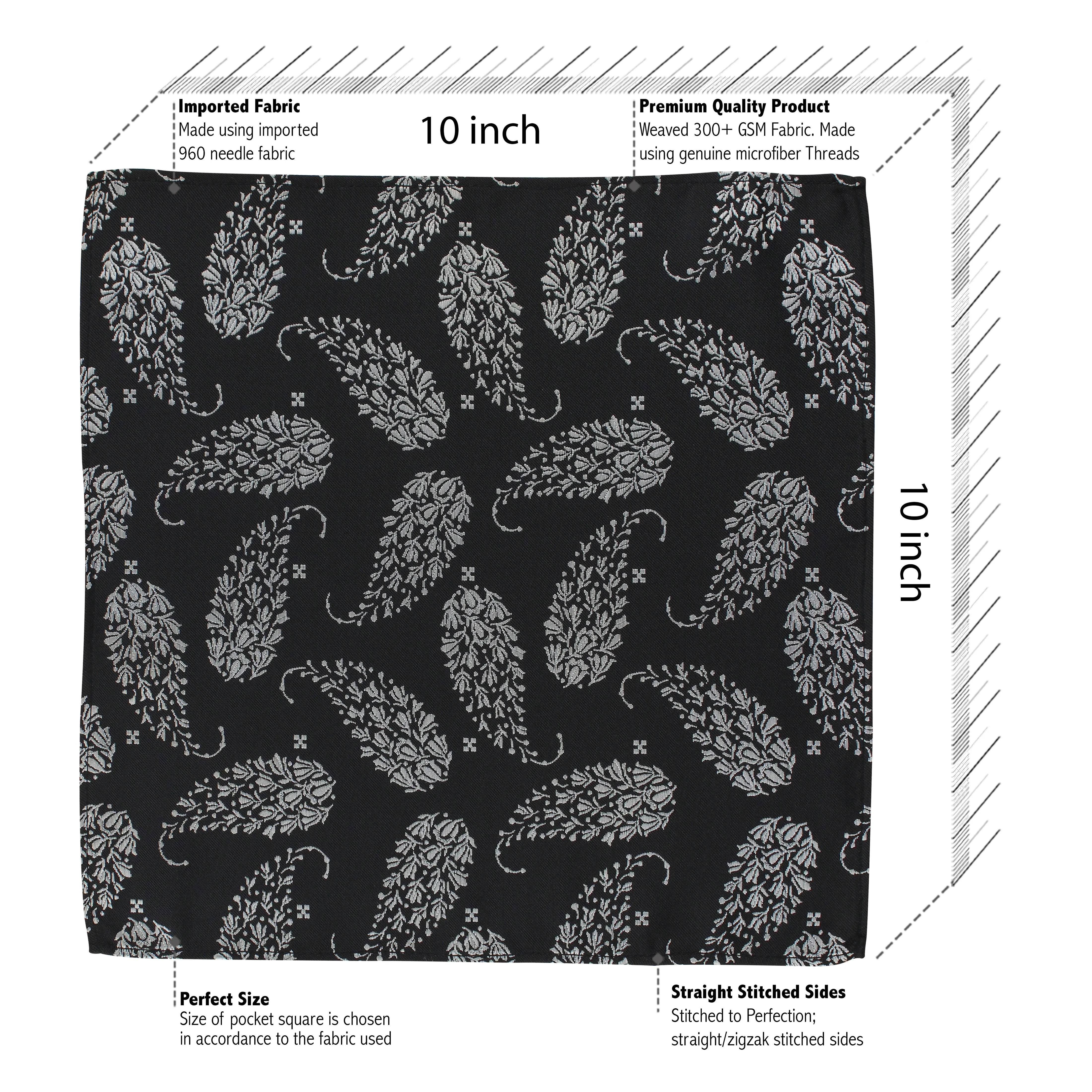 Kovove The Twining Paisley Black Pocket Square For Men