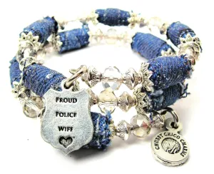 Proud Police Wife Blue Jean Beaded Wrap Bracelet