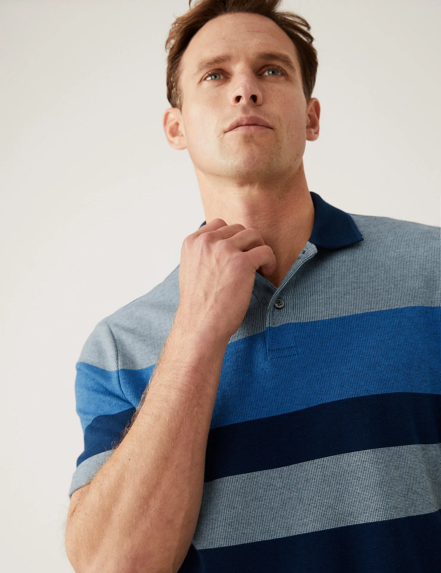 Pure Cotton Double Knit Striped Polo Shirt