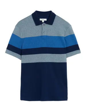 Pure Cotton Double Knit Striped Polo Shirt