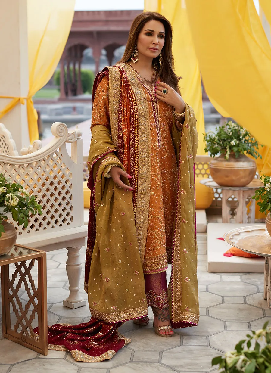 Reema Mayun Orange Kurta Izaar Dupatta