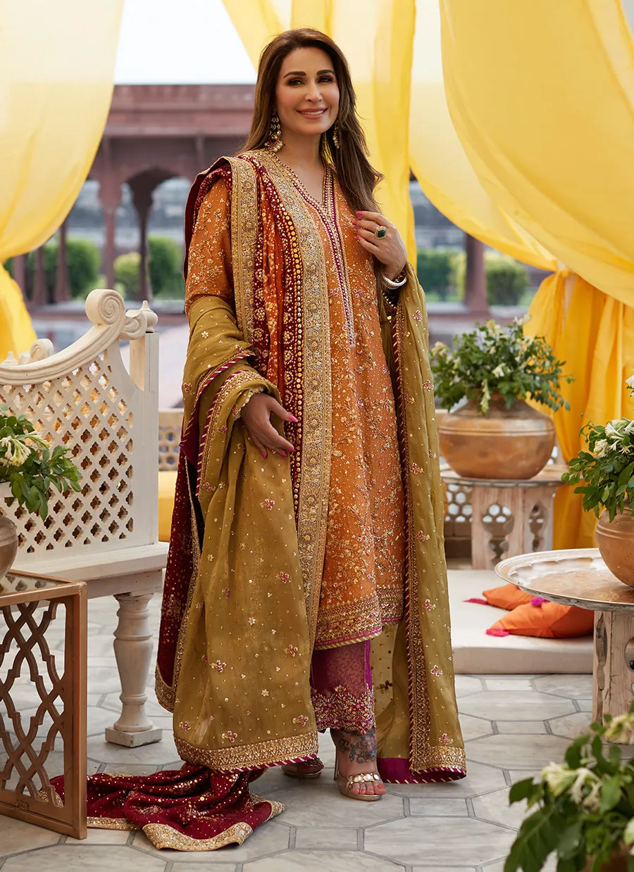 Reema Mayun Orange Kurta Izaar Dupatta