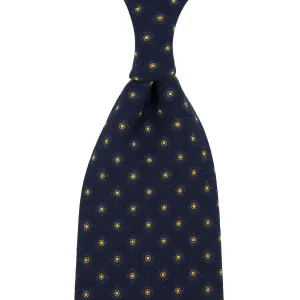 Shibumi-Flower Printed Wool Challis Tie - Navy