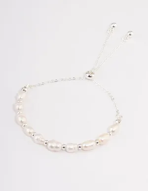 Silver Plated Freshwater Pearl Ball Toggle Bracelet