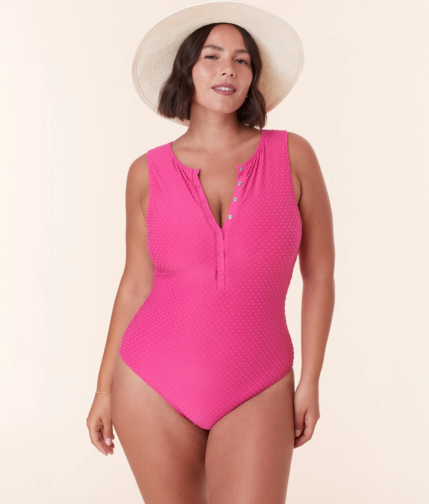 The Malibu One Piece - Terry Dot - Cerise - Classic