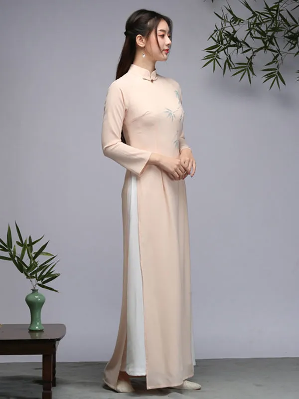 Tranditional Vietnam Dress Purple Long Cheongsam Ao Dai