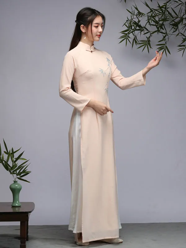 Tranditional Vietnam Dress Purple Long Cheongsam Ao Dai