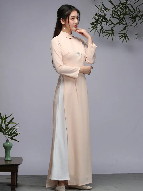 Tranditional Vietnam Dress Purple Long Cheongsam Ao Dai