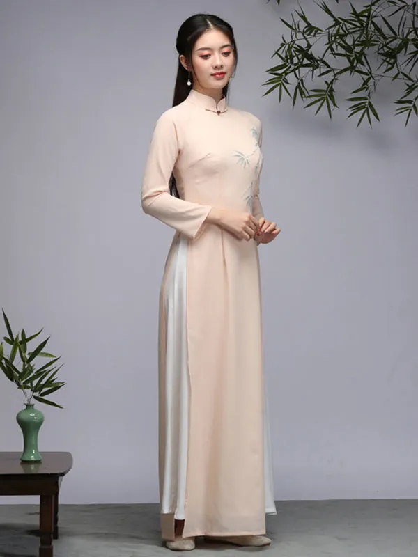 Tranditional Vietnam Dress Purple Long Cheongsam Ao Dai