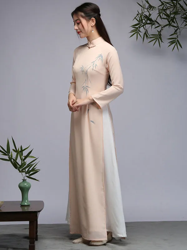 Tranditional Vietnam Dress Purple Long Cheongsam Ao Dai