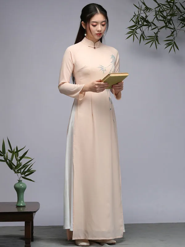 Tranditional Vietnam Dress Purple Long Cheongsam Ao Dai