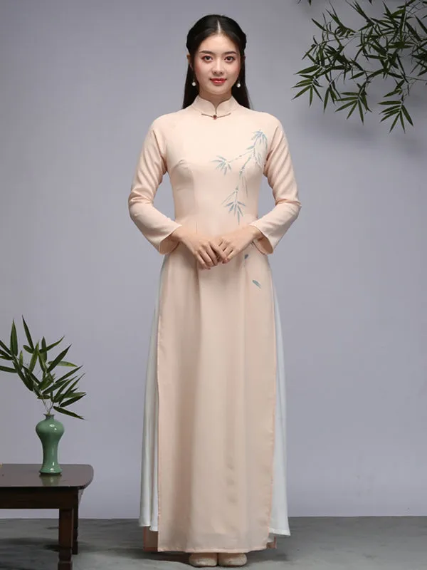 Tranditional Vietnam Dress Purple Long Cheongsam Ao Dai