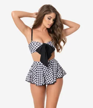 Unique Vintage Black & White Gingham Bow Rialto Bikini Top