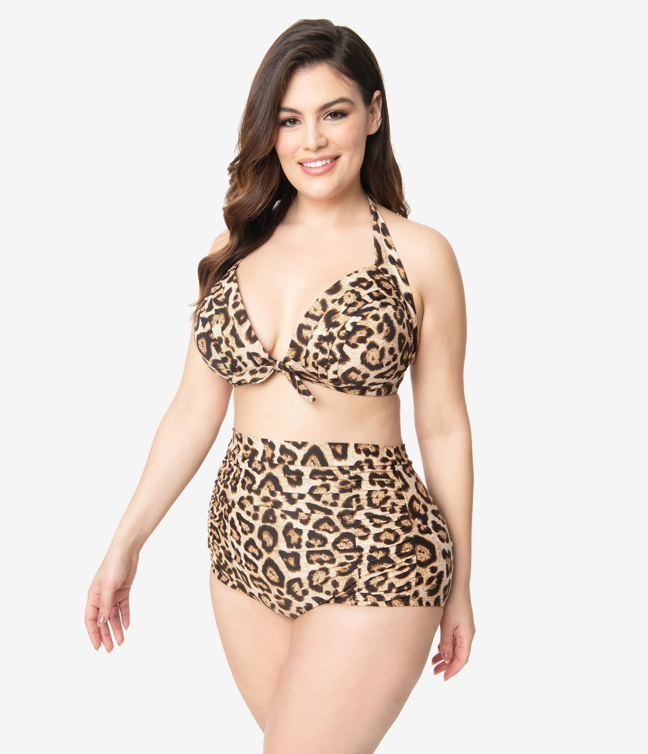 Unique Vintage Plus Size Leopard Print Monroe High Waist Swim Bottom