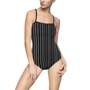 Vampire Art Black Vertical Thin Grandad Retro Stripes Women's One-piece Swimsuit